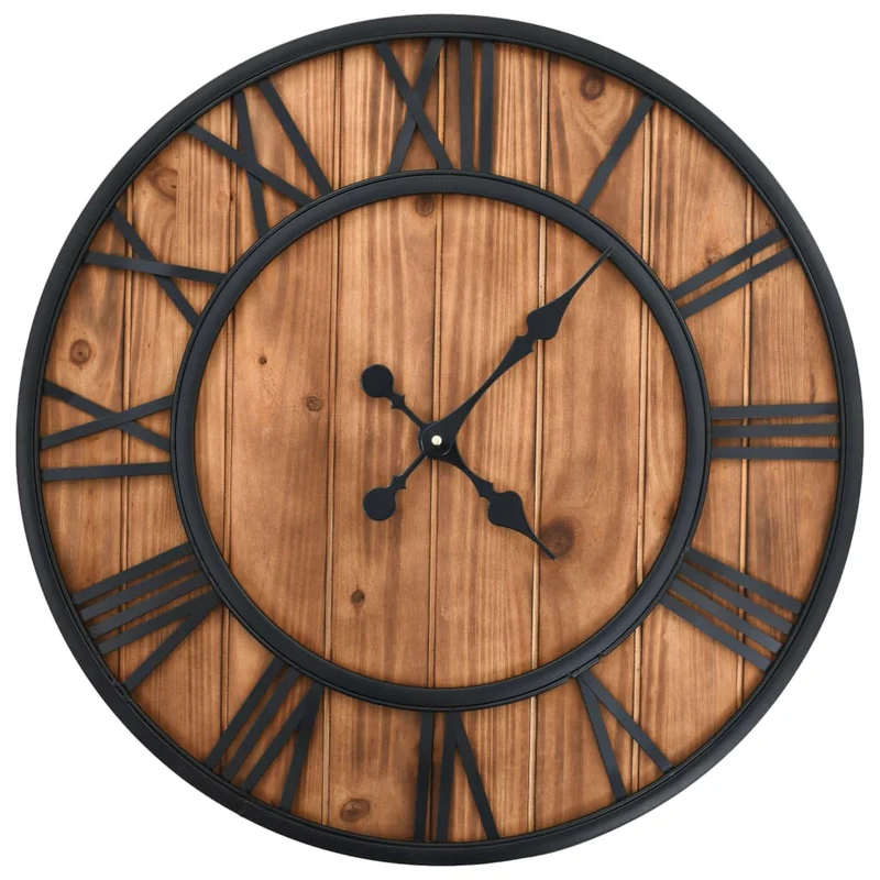 Orologio da Parete Design Vintage Quarzo Legno e Metallo 60cm XXL Marrone Nero