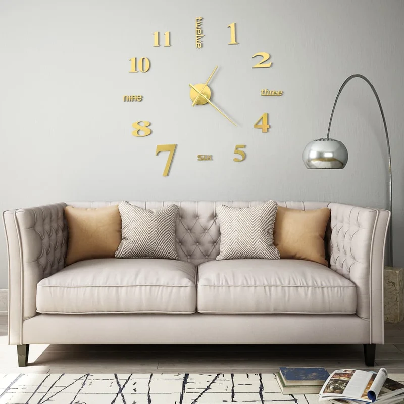 Orologio da Parete Tridimensionale Design Moderno Elegante 100cm XXL Oro Lucido