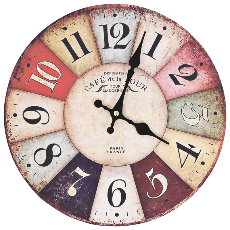 Orologio da Parete in MDF Resistente Design Vintage 30 centimetri Multicolore