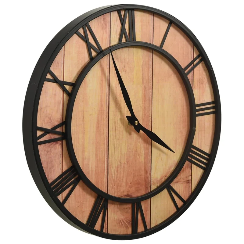 Orologio da Parete in MDF e Ferro 39cm Design Simmetrico Elegante Marrone e Nero
