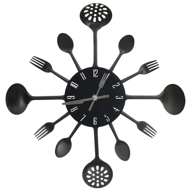 Orologio da Parete Cucchiaio e Forchetta in Alluminio 40 centimetri Nero