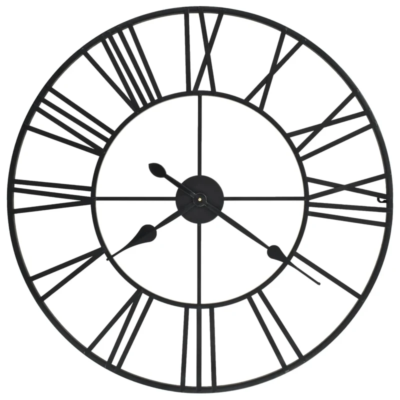 Orologio da Parete al Quarzo in Metallo Robusto Design Vintage 80 cm XXL Nero