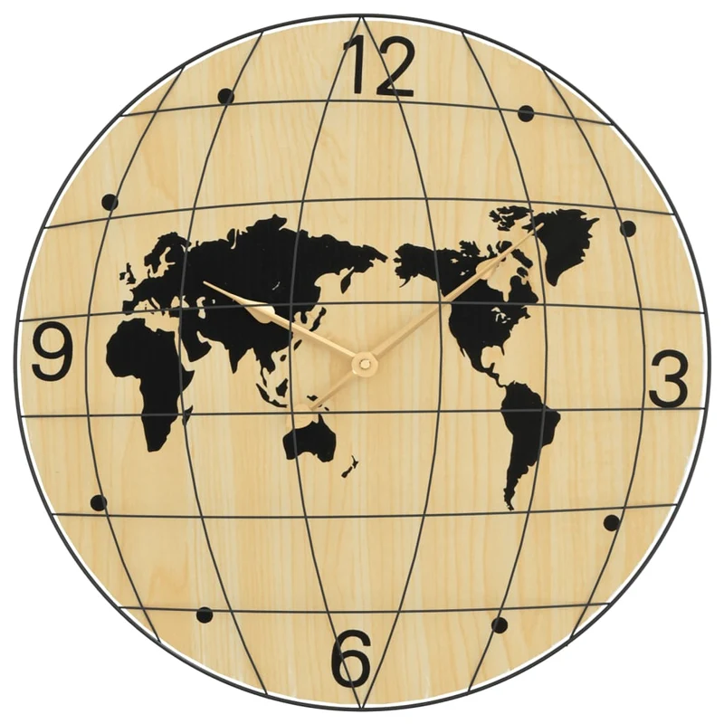 Orologio a Parete in Legno Multistrato 50x6cm Design Elegante Giallo e Nero