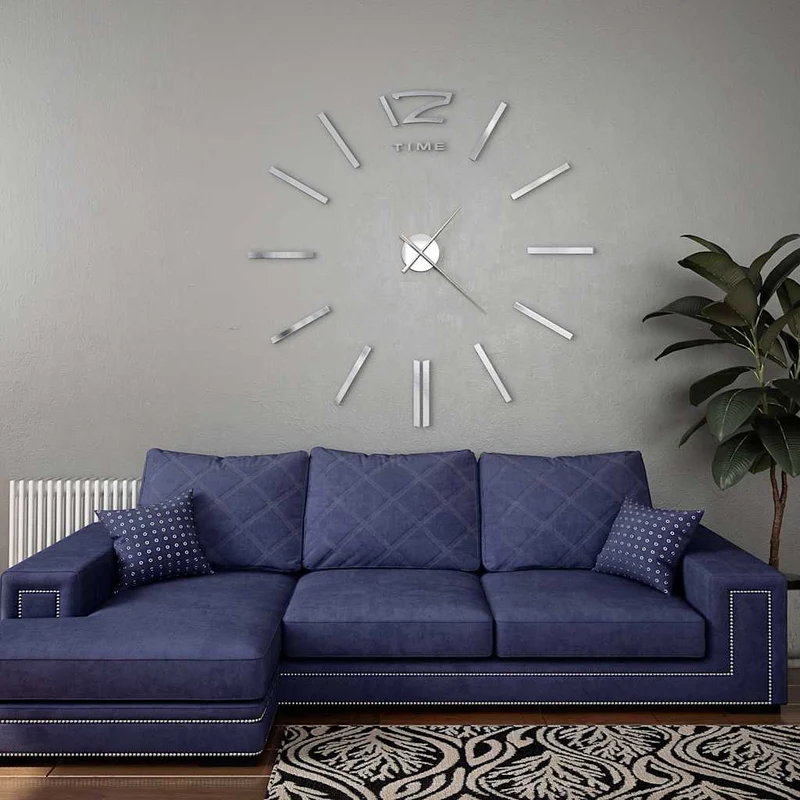 Orologio da Parete 3D Design Moderno fai da te 100 cm XXL Argento Lucido
