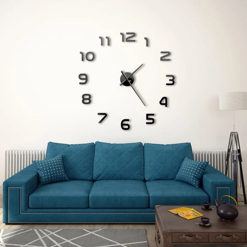 Orologio da Parete Tridimensionale fai da te Design Moderno 100cm XXL Nero Lucido