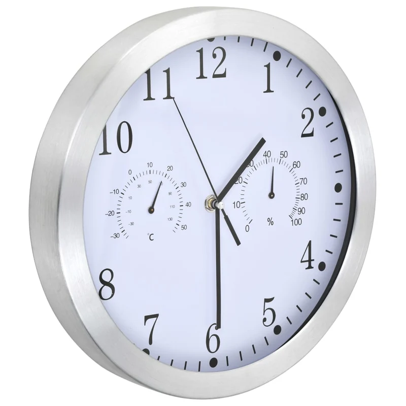 Orologio da Parete al Quarzo Igrometro Termometro 30 cm Design Moderno Bianco