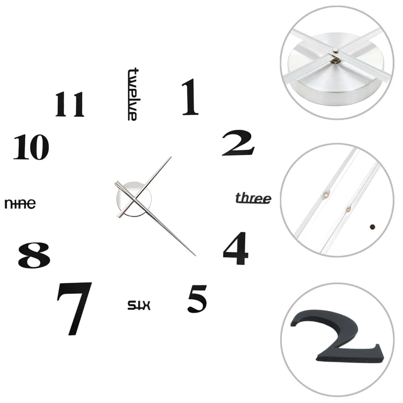 Orologio da Parete Tridimensionale fai da te Design Moderno 100 cm XXL Nero