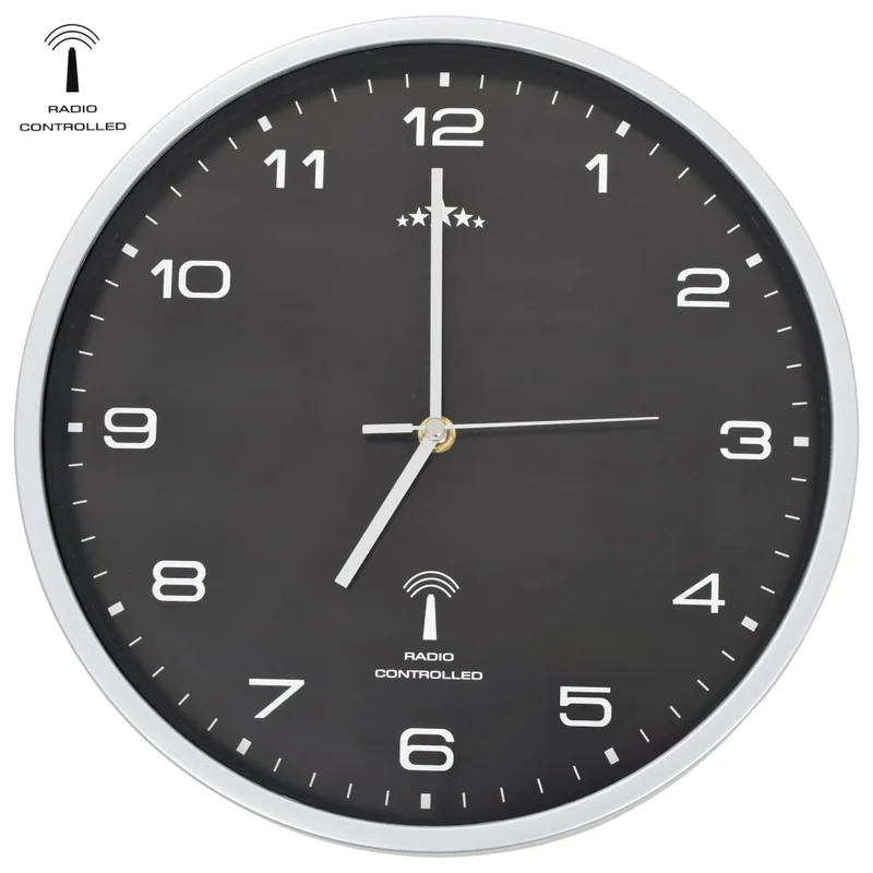Orologio a Parete Radiocontrollato Movimento Quarzo Design Moderno 31 cm Nero