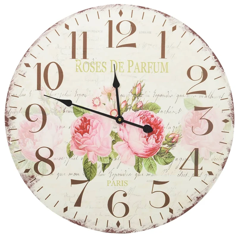 Orologio da Parete telaio MDF Resistente 60 cm Design Vintage Fiore Multicolore