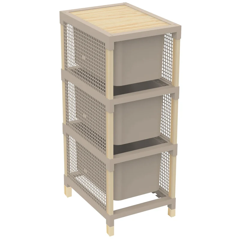 Cassettiera Multiuso 3 Cassetti da 15 L Organizer in Legno e Plastica 82x30x41cm