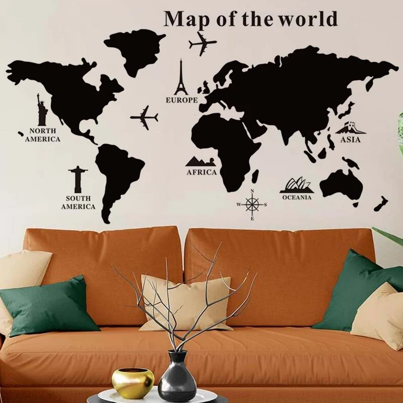 Mappa del mondo Adesivo da Parete Mappamondo Globo Lavagna 102cm PVC + Gessetti